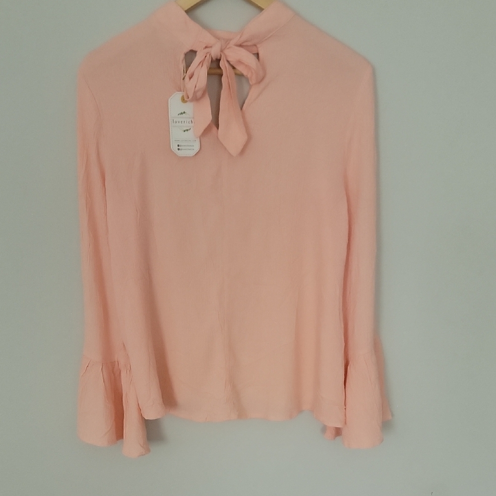 Love Riche Salmon Asymmetrical Bell Sleeve Blouse - Picture 4 of 8